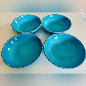 Set of 4 Williams Sonoma Rustic Melamine Bowl Turquoise